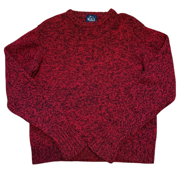 Woolrich Mens Red Black Marled Wool Blend Crewneck Sweater 9111 Vintage Chunky M